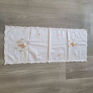 Embroidered Winter Scene Table Runner 39" x 14" Cotton Fabric With Scalloped Edg